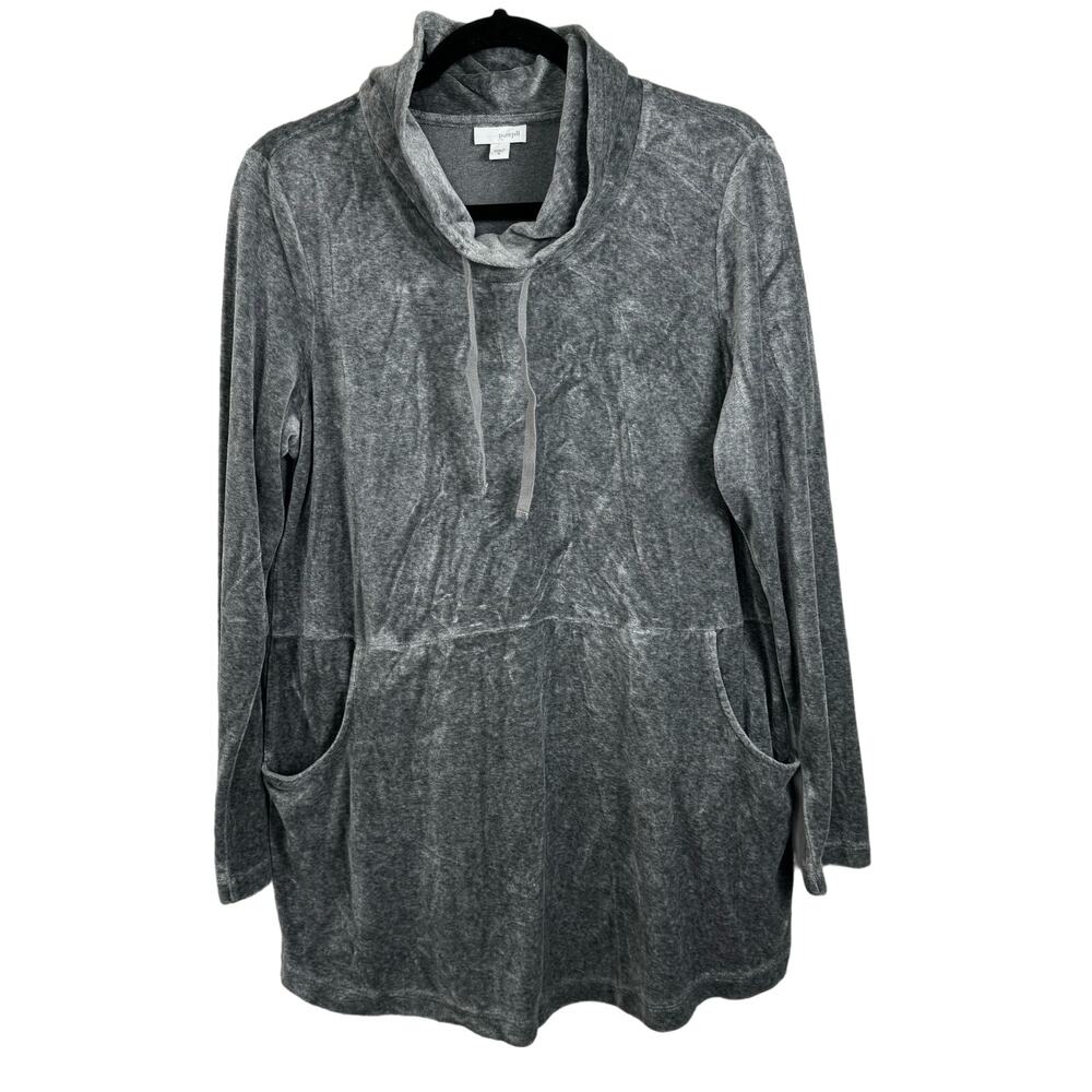 Pure Jill Pima Cotton J. Jill Gray Velour Cowl Neck Pullover Sweater Top Sz Med